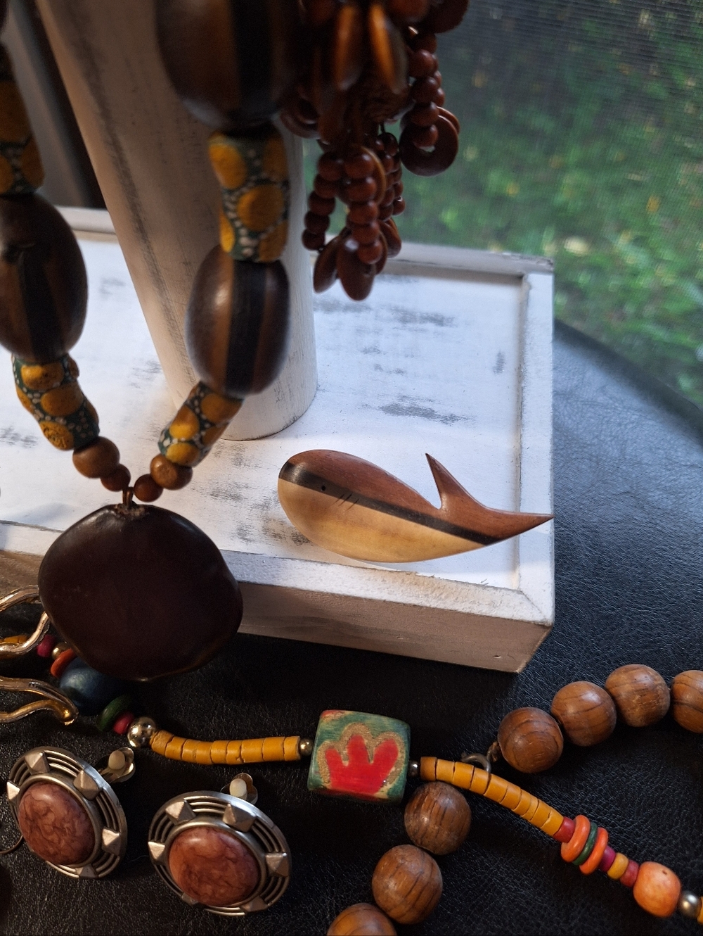 Bohemian Wooden Themed Jewelry SET Hippie Western Photo Shoot Browns SUN BROOCH - Picture 4 of 6